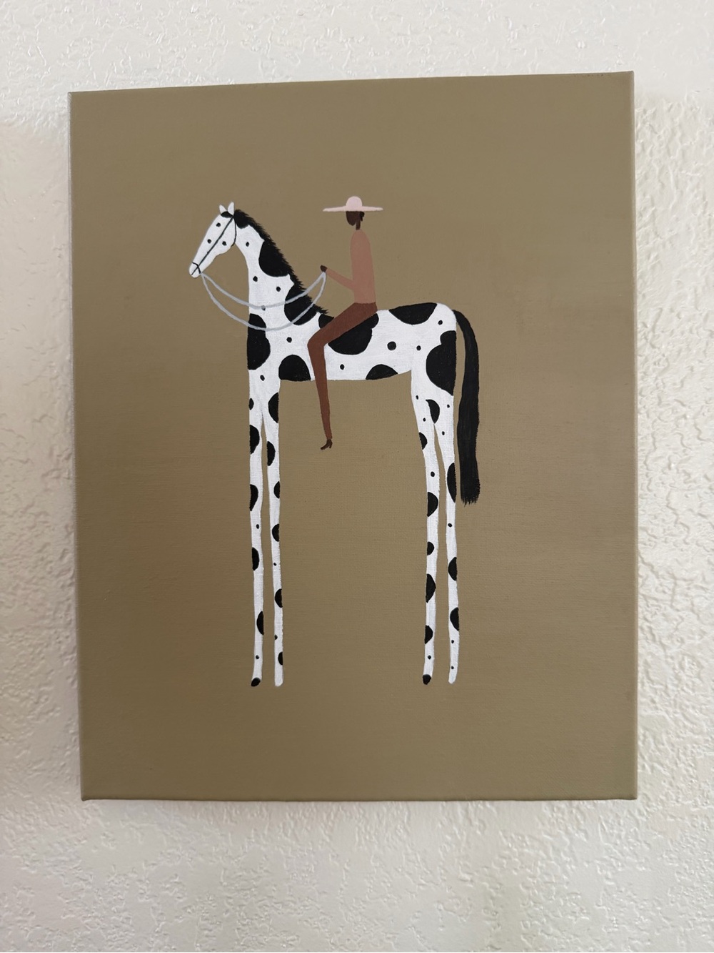 Neutral Tan Horse & Rider-Acrylic Hand-Painted Canvas Wall Art, 14x11